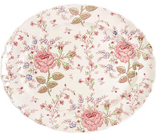 Johnson Brothers Rose Chintz - Fuente ovalada para servir, color rosa