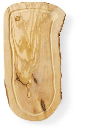 HENDI Tabla de Servir, de Madera de Olivo, con Canalón, Tabla de Cortar, Tabla de Desayunos, Tabla de Chuletas, Tabla de Cocina, Tabla de Tapas, Oval, aprox. 400x250x(H)18mm