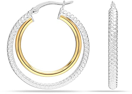 LeCalla 18K vergoldet 925 Sterling Silber zwei-Ton-Runde klobige Reifen Ohrringe für Frauen Teenager