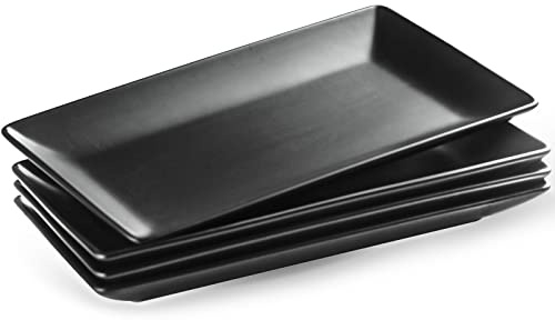YHOSSEUN Ceramic Serving Platters Set of 4, Rectangular Serving Platters and Trays for Food, Sushi, 9.8 In Serving Dishes for Entertaining, Matte Black Serving Plate Halloween Table Decor