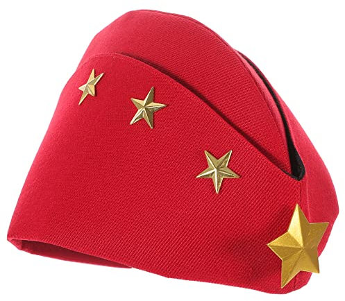 ABOOFAN Hut Militärshut Flugbegleiterin Mütze mit Vier Sterne Cosplay Kostüm (Rot)