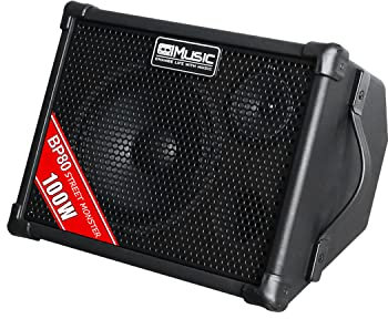 Coolmusic BP80 Battery Powered Acoustic Guitar Amplifier- Portable Bluetooth Speaker 100W, 6 Inputs,3 Band EQ,Black