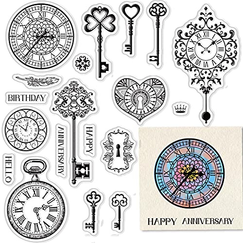 CRASPIRE Nyckel genomskinliga frimärken för korttillverkning dekoration scrapbooking tillbehör klocka fickur transparent silikon för papper fotoalbum hantverk