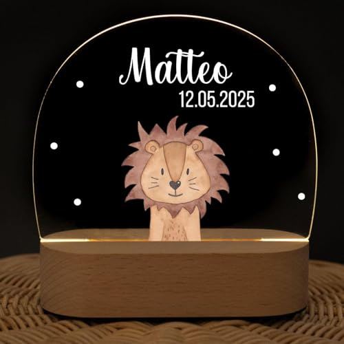 wunderwunsch - Personalisiertes Nachtlicht für Babys - Individuelle Nachttischlampe für Kinder - Personalisierte Geschenke Kinder - Babygeschenk - Geschenk zur Geburt Bambus + Acrylglas