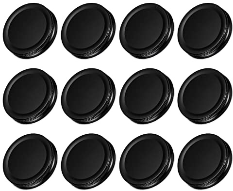 sourcing map Mason Jar Lids, 70mm/2.76 Regular Mouth Tin Plate Caps Leak Proof for Canning Jars Kitchen Storage, (Black 12Pcs)