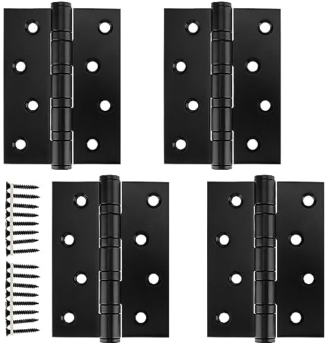 CHUEHKAK 4 Stück Edelstahl Scharnier Flach 100X 75mm, Scharniere Aussen, Scharnier Tür, Türscharnier Klappbar, mit 32 Schrauben, für Fenster Schrank, Werkzeugkästen, Möbeltüren, Schwarz