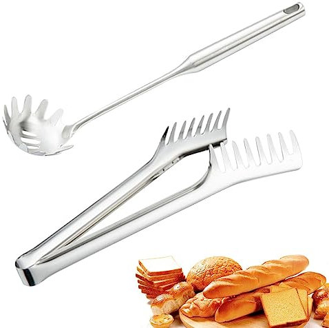 Fourchette à pâtes | Cuillère à pâtes avec dents et pinces à spaghetti, cuillère à pâtes avec dents, ustensiles de service à prise en main confortable, outil de cuisine à spaghetti Dispra