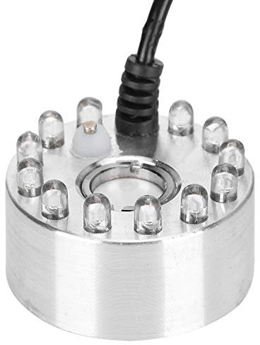 ZLXHDL Mist Maker Fogger, Mini-Nebelmaschine Mit Bunten 12 Lichtern, Wasserbrunnen-Teich-Nebelmaschine-Zerstäuber, Landschaftssteingarten-Aquarium-Vase-Vogelbad-Dekoration(EU Plug)