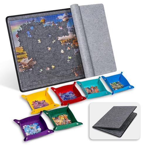 Becko US Jigsaw Puzzle Board with 6 Sorting Trays & Felt Cover, Foldable Puzzle Mat with Auxiliary Lines for Puzzle Storage Saver, Lightweight & Portable, for 1000 750 500 Piece Jigsaws Puzzles
