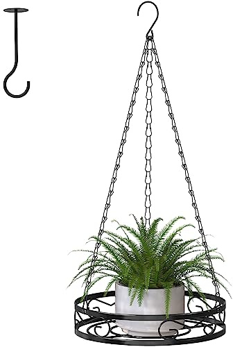 Mutool Pot de fleurs suspendu pour intérieur et extérieur, paniers suspendus avec crochet de plafond et chaînes de panier suspendu, noir