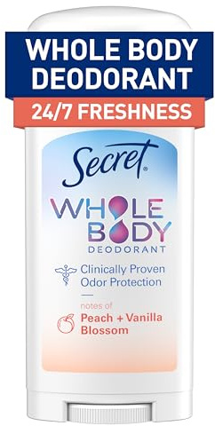 Secret Whole Body Deodorant Stick for Women, Naturally Derived Ingredients, Peach & Vanilla Scent, Aluminum Free Deodorant Stick, 72 HR Odor Protection, 2.4 oz