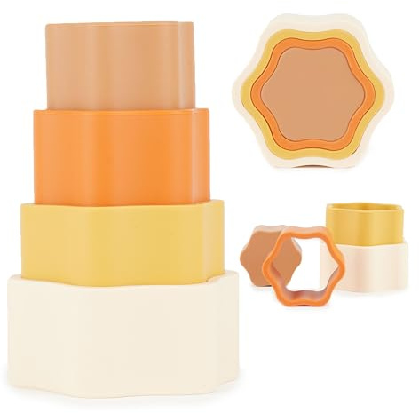 BIECO Tazza Impilabile in Silicone Chocolate Bliss | Costruzioni Morbide | Costruzioni per Bambini 1 Anno Cubi Impilabili Piramide Montessori per Bambini Cubotti Morbidi Neonato