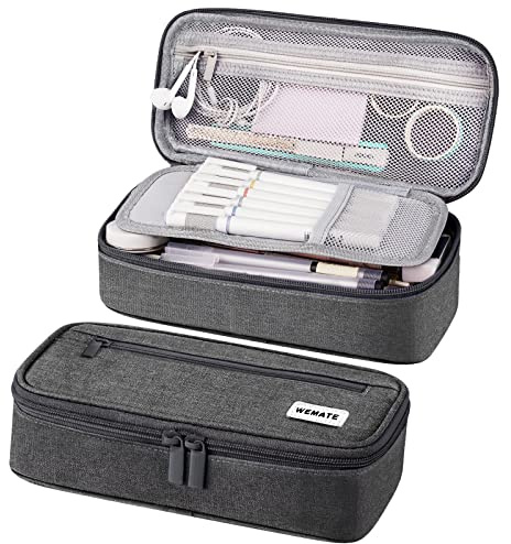 WEMATE Federmäppchen Federtaschen Mäppchen Etui Stifte 5 Fach, Große Kapazität Pencil Case Großes Federmäppchen Grau