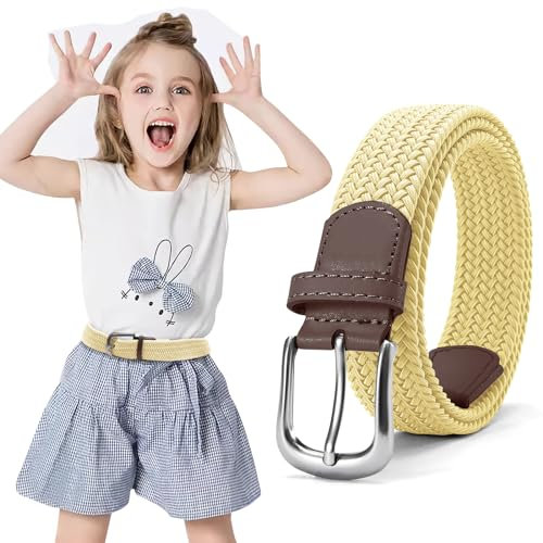 Kinder Gürtel Elastisch Elastischer Jungen Mädchen Ohne Schnalle 1 Stück, Stretch Gürtel Unisex Flechtgürtel Stretch Stoffgürtel Easy Clasp für Hosen Jeans (Khaki, 85cm Fit Taillengröße 61-70cm)