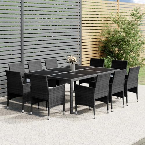 Gecheer 11-TLG. Garten Essgruppe, Terrassenmöbel Set 10 Personen, Tisch & Gartenstühlen mit Sitzpolster, Gartenmöbel Set Sitzgruppe Poly Rattan Grau