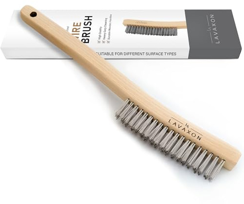 Lavaxon Wire Brush -Heavy Duty Stainless Steel Bristles with Wood Handle Grip for Rust, Wielding Slag, Dirt & Paint Scrubbing with Deep Cleaning – 14 Inches