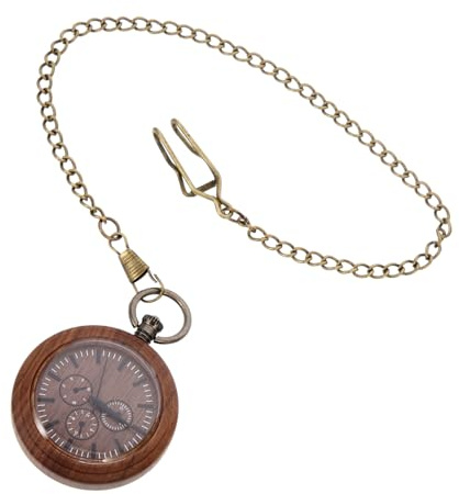 WOFASHPURET Holztaschenuhr im Retro Stil aus Walnussholz mit Kette Mechanische Herren Taschenuhr Dekorative Hängeuhr für Alltag und Vintage Look