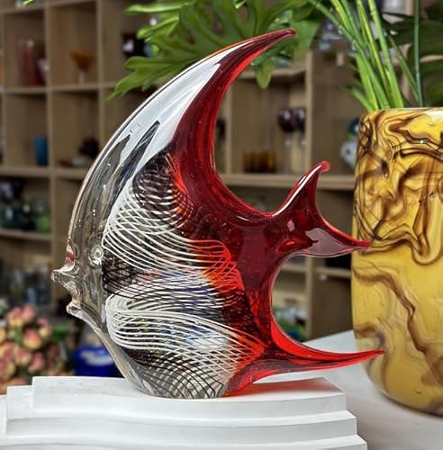 DECRZPB Glasfigur roter Schwalbenfisch tropischer Fisch handgefertigt mundgeblasenes Kristallglas Briefbeschwerer Glasurkunst für Tischdekoration Heimdekoration