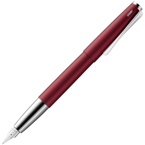 Lamy studio royalred Füller – universeller Füllfederhalter in elegantem Gehäuse aus Ganzmetall – mit propellerförmigem Clip & Stahlfeder in Strichbreite B – inkl. Tintenpatrone T 10 blau