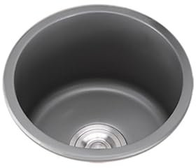 Lavello Cucina Grigio 1 Vasca,Lavandino Cucina Piccolo,Lavabo Cucina In Acciaio Inox,Lavabo Tondo con Set Di Drenaggio, Installazione Appoggio o Sottopiano (Ø 34cm)