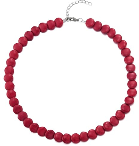 COOLSTEELANDBEYOND Schwere Rot Perlen Halskette, Große Runder Wulst Edelsteine Halsband Choker Statement Halskette, Abendkleid Bankette