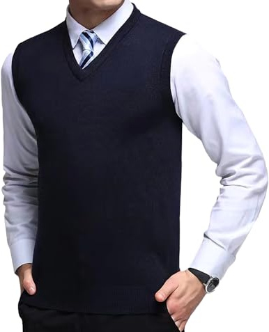 Men's Sleeveless Pullover Vest, Casual Business Gilet, V-Neck Knitwear Sweater (XL,Navy)