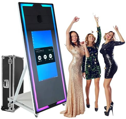 Magic Mirror Photo Booth (App-Steuerungslichter) - 22 Zoll/32 Zoll Touch All-In-One, Mini-Pc (I5-8 Gb + 256 Gb) + Flightcase, UnterstüTzt Mehrere Sprachen, FüR Partys/Hochzeiten,White-65''