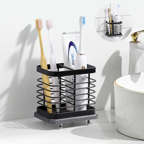 Shinowa Zahnbürstenhalter Wandmontage für Badezimmer 2 Slots | Edelstahl lektrische Zahnbürste Halter mit Fast Dry Tray, Adhesive und Countertop Badezimmer Zubehör Dusche Veranstalter