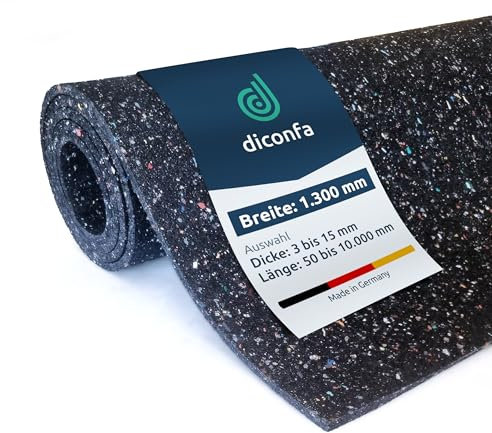 diconfa Bautenschutzmatte 1300mm 130cm BREIT - WÄHLBAR - Dicke: 3mm bis 20mm - LÄNGE: 0,05m bis 10m - Auswahl: 1,45m (145cm) lang, 3mm stark - Gummimatte Meterware Gummigranulat Gummiregenerat