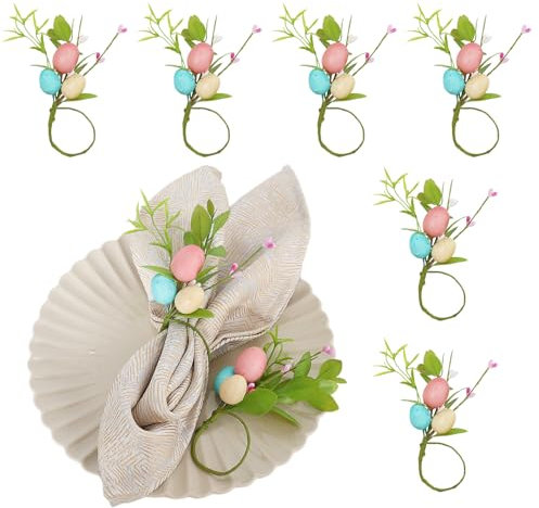 Ostereier Serviettenringe 6er-/12er-Set, Rattan-Serviettenringe, Handgefertigte Pastelleier-Serviettenringhalter (A)