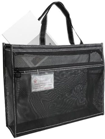 Netztaschen mit Reißverschluss, 43,2 x 33 x 11,1 cm, transparente Kunst-Aufbewahrungstasche mit Griff und Reißverschluss, A3-Tragetasche für Kunstwerke, Diagramme und Lehrmaterial, Schwarz , Refer to
