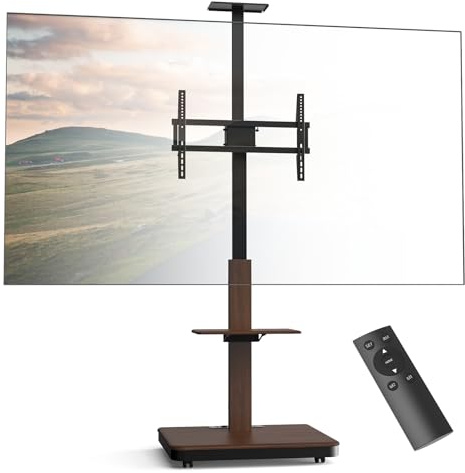 XTRARM Elite mobilt, elektriskt TV-stativ för 40-86 tum och max. 60 kg, motordriven TV-lyft med steglös höjdjustering via fjärrkontroll, lutningsbar, max. VESA 600x400, med hyllor och grenuttag