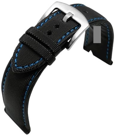 NKCVEZBW 20mm 21mm 22mm 23mm 24 Nylon Lederarmband kompatibel mit Tudor Breitling Tissot Omega Herren Canvas Uhrenarmband Butterfly Schnalle Armband(Black Blue silverpin,20mm)