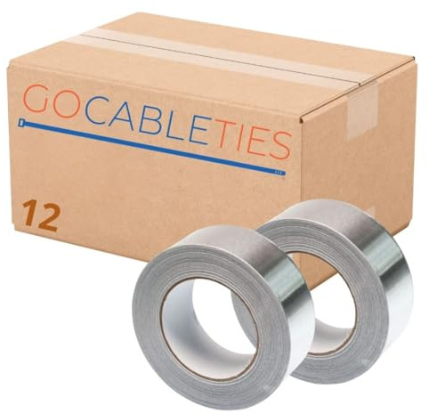 GOCABLETIES Aluminium Klebeband 48 mm x 50 m 12 Rollen | Selbstklebend, hitze- und wasserbeständig, zum Versiegeln und Reparieren