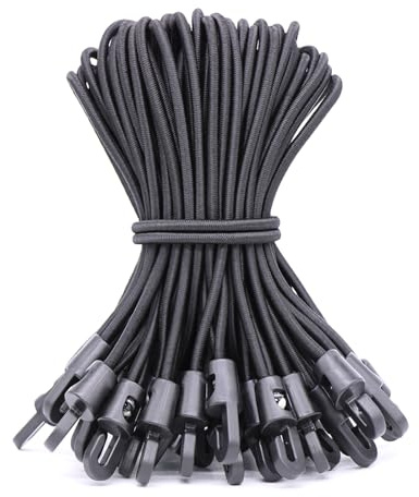 BYZANDQI Spanngummi mit Haken 12er-Pack 20cm, Expander mit Haken Schwarz | Planenspanner Zeltgummis Gummispanner Planengummi Expanderschlingen für Planen Zelt Net Camping