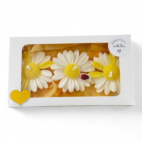 Decorative Floating Candles Set Handmade, Daisy Flower Design, 3-Pack