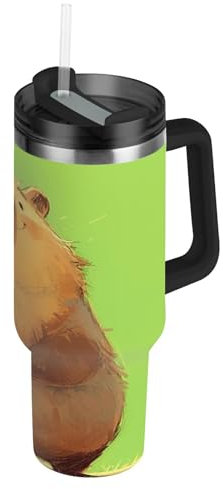 linqin Aesthetic Animal Green - Vaso aislado al vacío con pajilla, resistente a fugas, botella de agua de 40 onzas, portátil, reutilizable, taza de café de viaje para senderismo, deportes, campamento