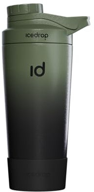 IceDrop® Thermo Shaker Edelstahl [700ml] I 100% Auslaufsicher - Fitness Shaker für 12 Stunden eiskalte Shakes & Getränke I Edelstahl Protein - Extra robust Olive Schwarz