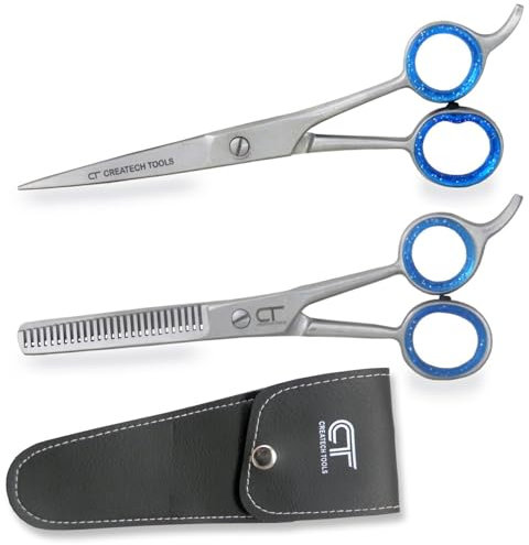 Pack of 2 Hair Cutting Scissors Set – 6.5” Straight and Thinning Scissors Shears with PVC Pouch