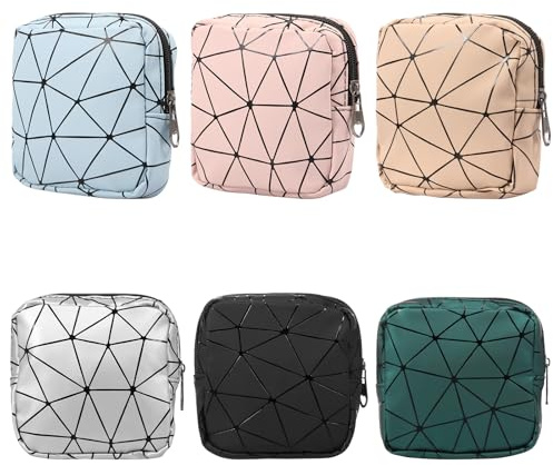 6 Stück Damenbinden Aufbewahrungstasche,Binden Aufbewahrung mit Reißverschluss,Wasserdichte Tragbar Tampontasche Perioden Tasche,Wiederverwendbar Damenhygienetasche für Mädchen und Damen(6pcs)