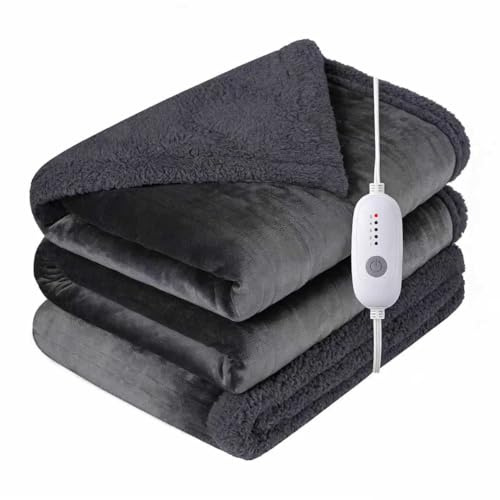 TICOO Electric Heated Blanket Full 72x84 - 5 Heat & 10H Auto-Off, Microplush Flannel & Sherpa, Same Color Both Sides, Machine Washable, Overheat Protection, Gifts for Home/Bedroom/Sofa, Dark Gray