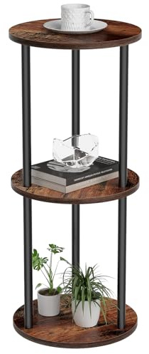 GHIMIGN Round Drink Table - 3-Tier Small Side Table for Apartment, End Table for Small Space, Balcony & Office | Space-Saving, Lightweight & Multi-Functional (Plants, Books, Drinks)