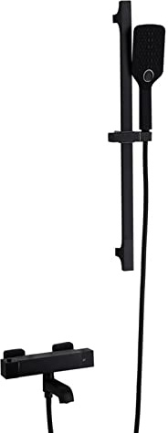 Bath Faucet Thermostat with Shower Faucet Wall Mounted Black with Lifter Shower Set Brass Bath Mixer,