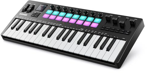 Donner STARRYKEY-37 PLAY MIDI Keyboard Controller, 37 Key Portable MIDI Controller with 128 Build-in Voices, 16 Drum Pads, Arpeggio, Sequencer, USB/Wireless Connection, 4 DAW Software & 40 Courses