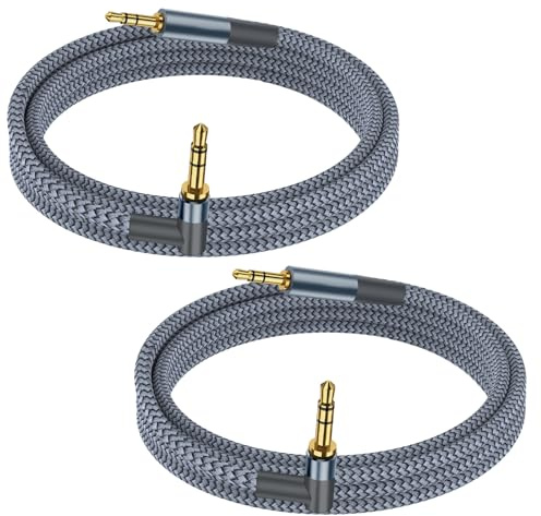 Aux Cable 3.5mm Audio Jack Adapter 1.2M 2 Pack 90 Degree Nylon Braided Male to Male Auxiliary Cord Hi-Fi Lead Stereo Headphone Mini TRS Compatible with Car,Speaker,iPod iPad,Echo Dot,Beats
