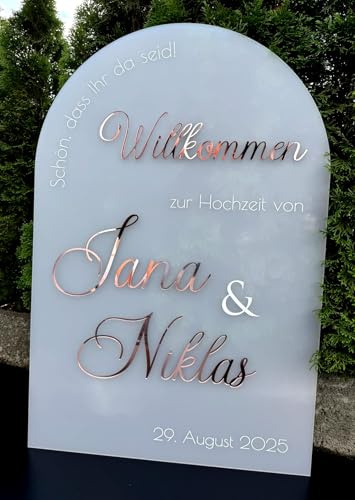 Willkommensschild Acrylglas - Milchglas/Satin - mit glänzender Acrylschrift in Gold - Silber - Rosegold - Bronze- personalisiert in verschiedenen Größen - Made in Germany -