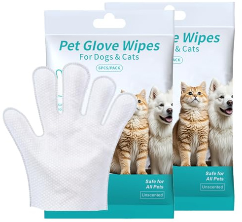 12Pcs Extra Thickened Pet Wipes Gloves for Dogs & Cats, Dog Wipes for Smelly Dogs, Hypoallergenic Deodorizing Dog Cleaning Wipes, Grooming Wipe for Fur, Ear, Eye, Paws, (Fragrance Free)