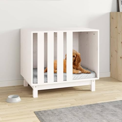 Vopese Hundehütte Weiß 70x50x62 cm Massivholz Kiefer Hundebox Model822482