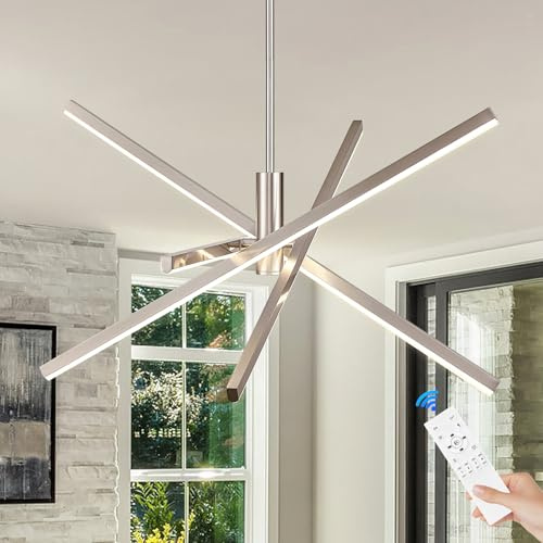 CATINER Moderner LED Hängeleuchte Nickel 4-flammige Esszimmer Pendelleuchten LED Sputnik Kronleuchter Dimmbar mit Fernbedienung für Wohnzimmer Schlafzimmer Küche Eingangsbereich，70 cm 25W