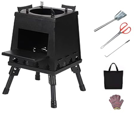 Stufa a Legna in Ghisa, Stufe a Legna Portatile da Campeggio, con Custodia per Il Trasporto per Escursioni, Campeggio, Viaggi, Riscaldamento e Cucina(Black,S)